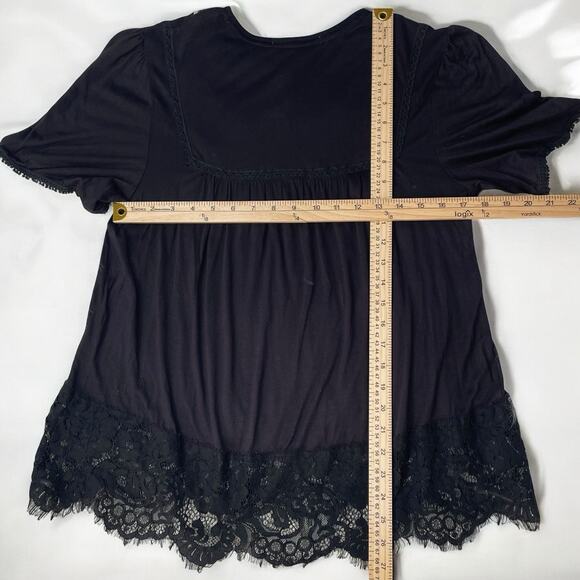 Jolt Black Embroidered Boho Blouse M Lace Hem Whimsygoth Cottagecore Tunic Top - Picture 2 of 4